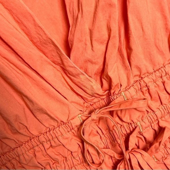 DEREK LAM Coral Cotton Smocked Ruched Tie Waist Short Sleeve Flare Mini Dress 12 - Picture 12 of 13